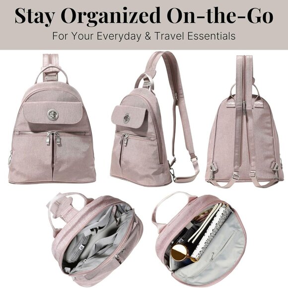 Baggallini Blush Shimmer Naples Convertible Backpack/NWT - Picture 7 of 14